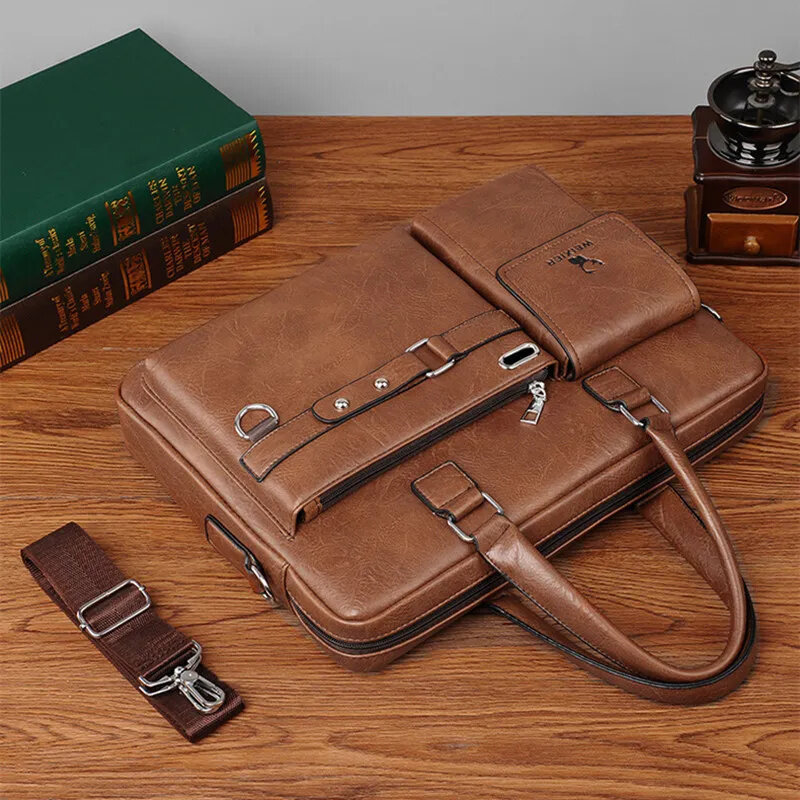 Malas de couro vintage para homens, bolsa de negócios sacola de grande capacidade mensageiro do ombro do escritório, bolsa impermeável para laptop