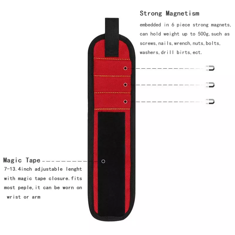 Magnetic portátil Wrist Strap Tool Kit, acessórios eletricista, Magnet Pickup, parafusos de adsorção e outras bandas de ferramentas