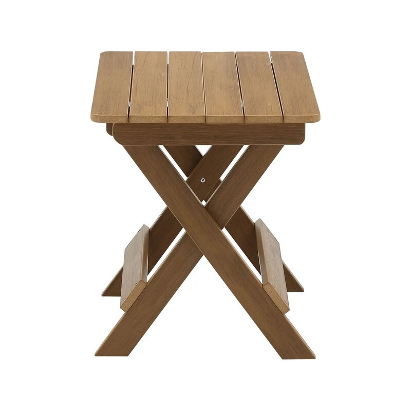 Outdoor Bistro Set com mesa retangular pequena e 2 cadeiras em acabamento teca, resistente às intempéries Material HIPS