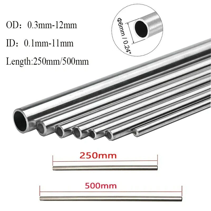 10pcs~1pcs 304 Seamless Stainlessy Steel Capillary Tube OD 0.3-12mm ID 0.1-11mm length 250/500mm