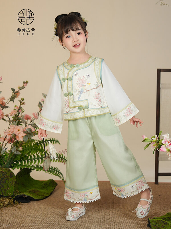 بدلة هانفو منقوشة للأطفال ، أزياء قديمة للبنات ، موضة وطنية جديدة ، مهرجان الربيع ، ملابس للبنات ،