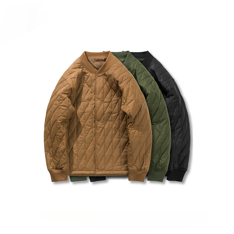 Men/Women Japanese Stand Collar Rhombus Lattice Quilted Cotton Coats Autumn Winter Thickened Warm Casual Versatile Parkas Jacket