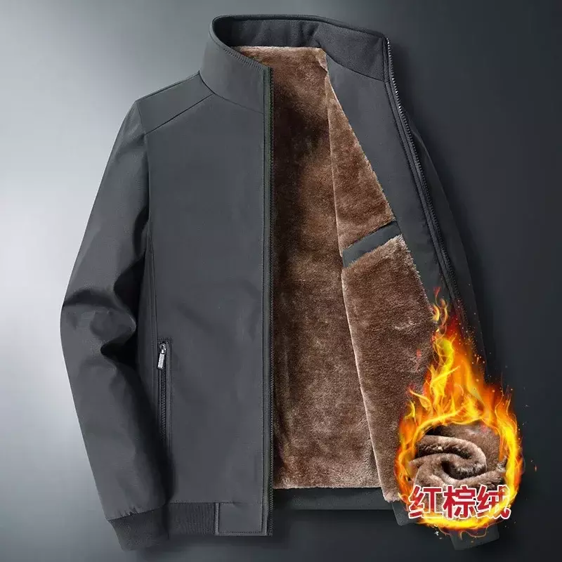 Jaket bulu tebal pria, jaket Windbreaker hangat kerah bulu musim gugur musim dingin 2023, jaket merek Fashion musim dingin wol domba Parka 8XL