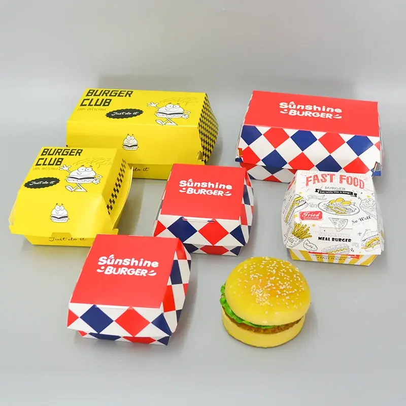 Customized productCustomized Clam Clamshell Disposable Food Packaging Kraft Paper Foodgrade Fast Food Burger Fry Chicken Hotdog