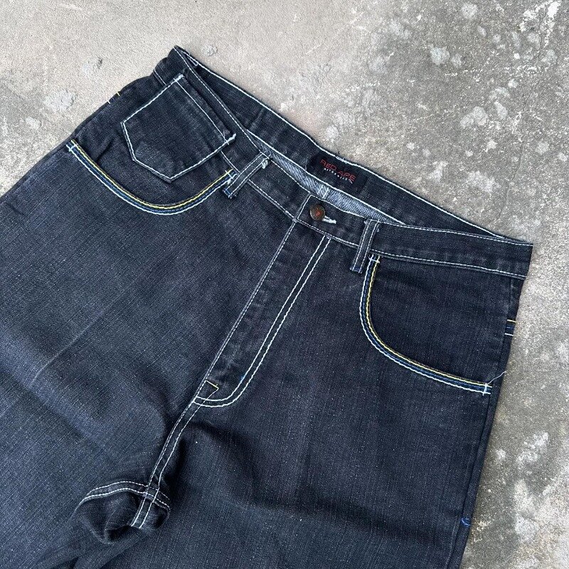 Streetwear Fashion celana pendek olahraga pria, Jeans longgar pola bordir huruf sayap Vintage, celana pendek Harajuku baru Y2K
