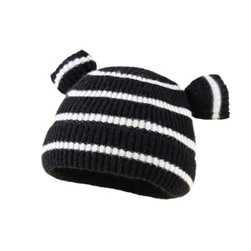 YILEEGOO 아기 줄무늬 니트 봉제 모자, 유아 신생아 겨울 곰 귀, 추운 날씨에 따뜻한 비니