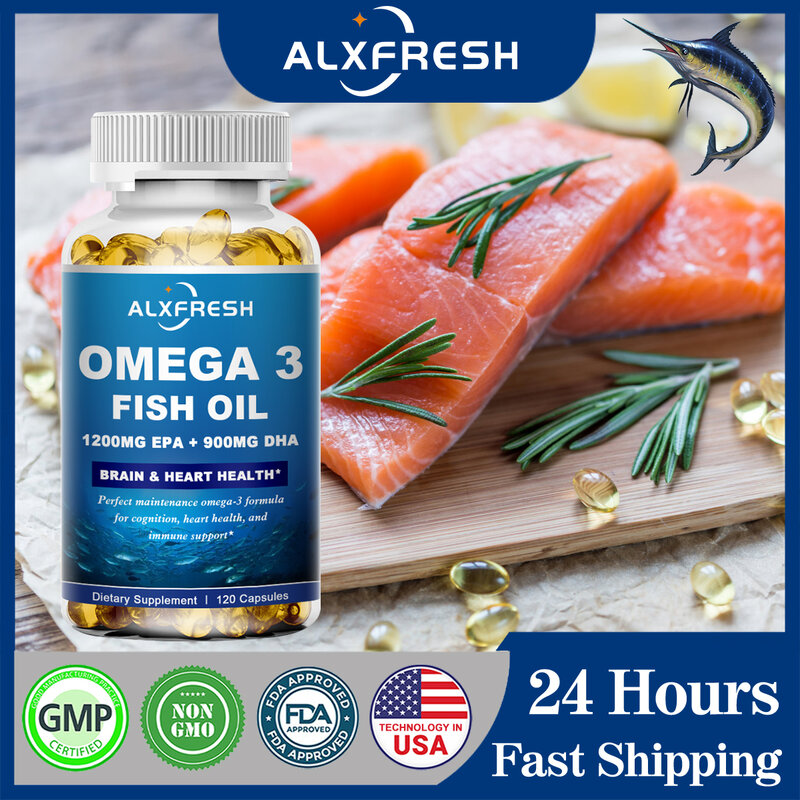 Alxfresh dziko złowione Omega 3 olej z ryb-120/60 miękkie żele-3600mg EPA 1300mg DHA 900mg bezglutenowy suplement diety bez GMO