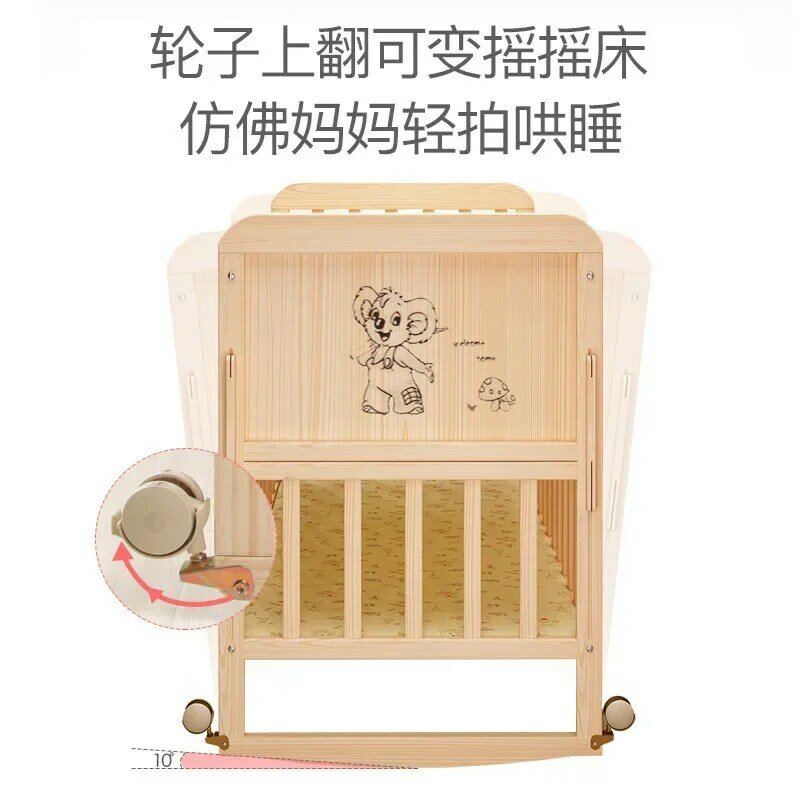 페인트 없는 단단한 나무로 만든 아기 침대, 아기 Bb 요람, 다기능 어린이 및 신생아, 이동식 접합 대형 침대