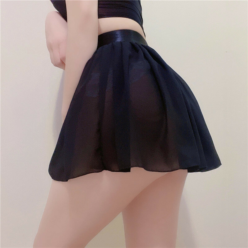 Mini-saia plissada de chiffon feminino, cintura alta, transparente, curta, sexy, festa