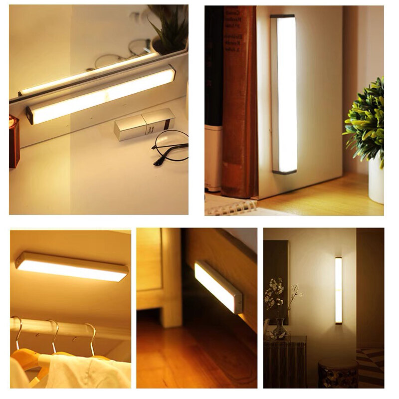 Lampu malam LED nirkabel, lampu Sensor gerakan, lampu malam LED nirkabel, lampu Tipe C dapat diisi ulang, lampu kabinet lemari pakaian, lampu belakang untuk dapur, LED