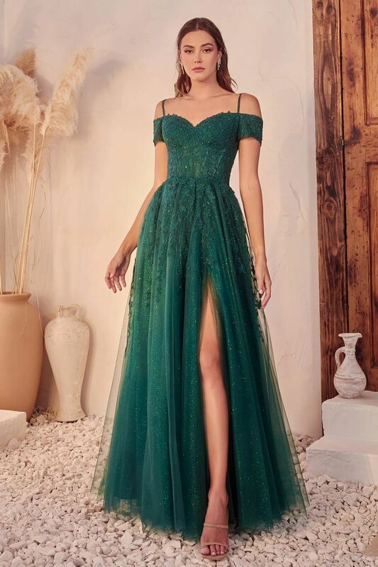 Women'S Off-Shoulder Sweetheart Prom Dress Long With Beaded  A Line Tulle Elegant Formal Evening Dresses Open Back Party Gowns