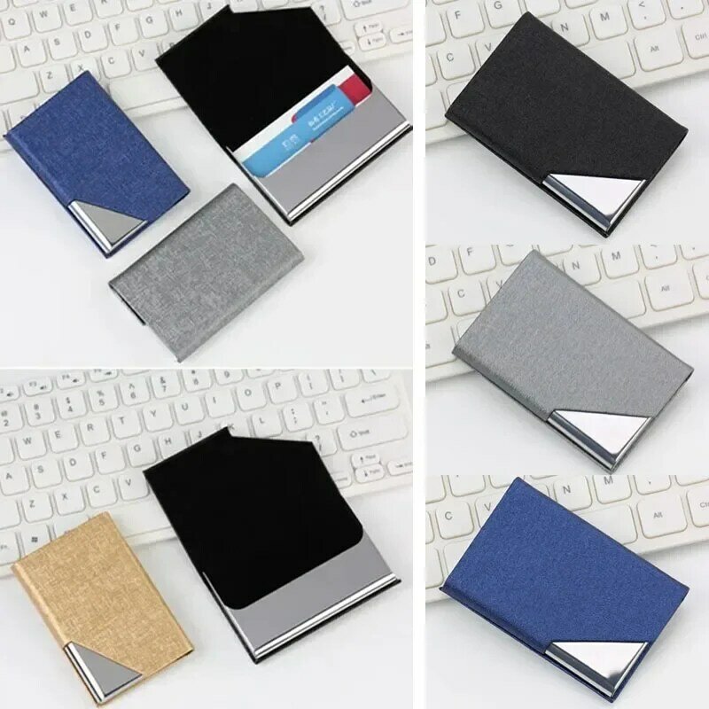 Business Card Holder with Magnetic PU Leather Stainless Steel Business Card Case ID Name Card Case for Men Women Office 95*63mm