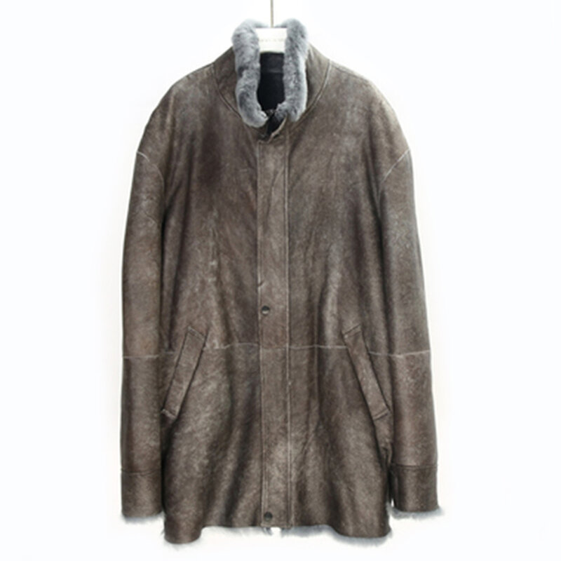 2023 남성 패션 샴페인 바자 모피 코트, LUHAYESA 남성 겨울 두꺼운 따뜻한 겨울 중간 길이 진짜 양털 의류