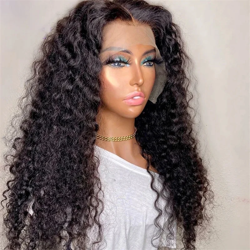 BabyHair-Glueless Black Kinky Curly Lace Front Wig para mulheres negras, pré-arrancadas, resistente ao calor, 180 Densidade, 26 in
