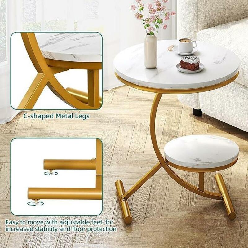 Круглый боковой стол, золотистый, маленький стол, мраморный стиль, стол для ноутбука, столик для гостиной, спальни, прикроватный столик, режим