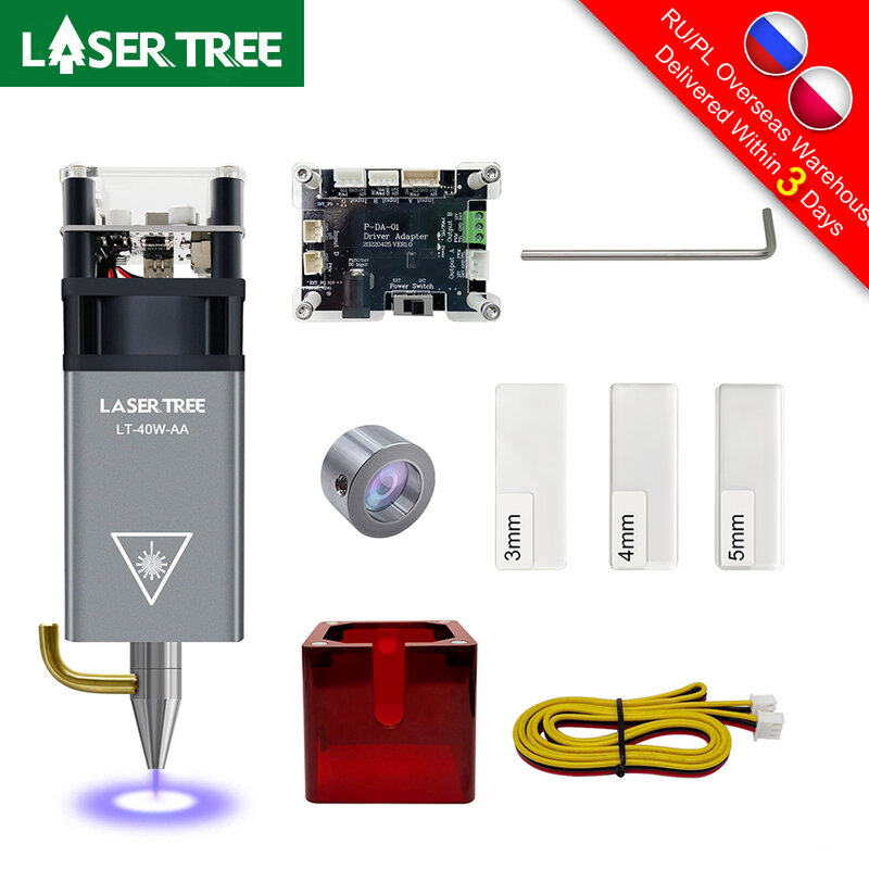 LASER TREE-Cabeça Laser para Gravador CNC, Corte de Madeira, Ferramentas DIY, Módulo Laser de Luz Azul, TTL, PWM, 80W, 40W, 30W, 20W, 450nm