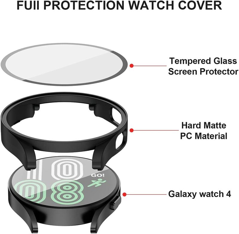 Coque en verre et PC pour Samsung Galaxy Watch 6 5 4, protecteur d'écran, anti-chute, pare-chocs, accessoires tout autour, 44mm, 40mm