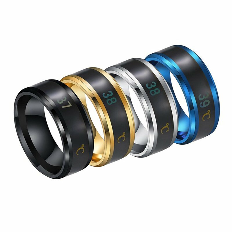 Non-Fading Ring 4 Color Waterproof Smart Temperature Couple Ring Titanium Steel Finger Jewelry Fingertip Temperature Sense