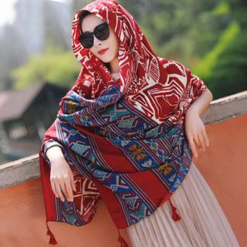 2023 Women's Outwear Summer  Beach Scarf Extra Large Sunscreen Shawl Thin Long Sand Scarf Red Scarf Versatile