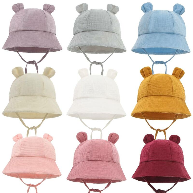 Soft Cotton Baby Sun Hat With Ears Cute Bunny Newborn Boys Girls Bucket Hat Summer Kids Toddler Panama Cap 0 to 12 Months