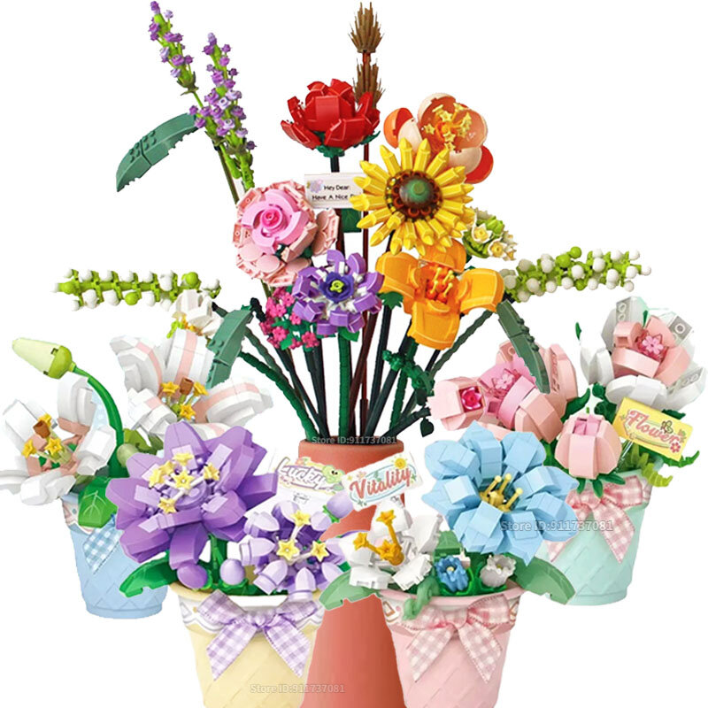 Loz Blumenstrauß Bausteine Kit DIY Blumen Block Spielzeug Set Valentinstag Rose Ziegel Set Geschenk für Mädchen Freunde Erwachsene,romantische Blumen Dekor