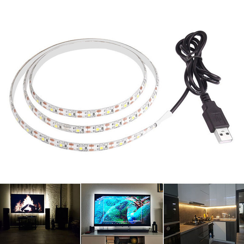5V USB LED 스트립 조명 TV 백라이트 침실 캐비닛 DIY 조명을위한 따뜻한 차가운 화이트 디밍 LED 스트립 라이트