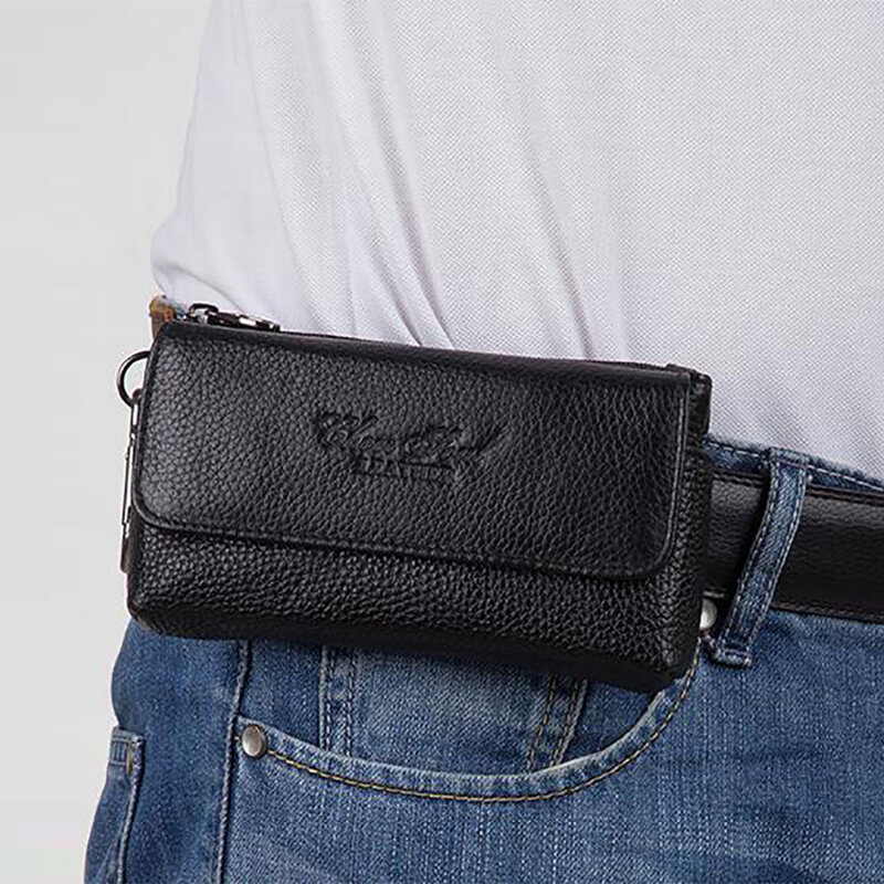 Men Cowhide Genuine Leather Hook Waist Pack Bag Hip Bum Coin Purse Pocuh Male Cell Mobile Phone Case Cover Skin Belt Fanny Bags