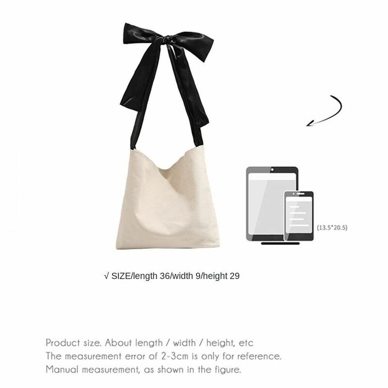 Bolso de hombro reutilizable de lona suave con diseño de lazo grande para niñas, bolsa de axilas de gran capacidad, nueva moda