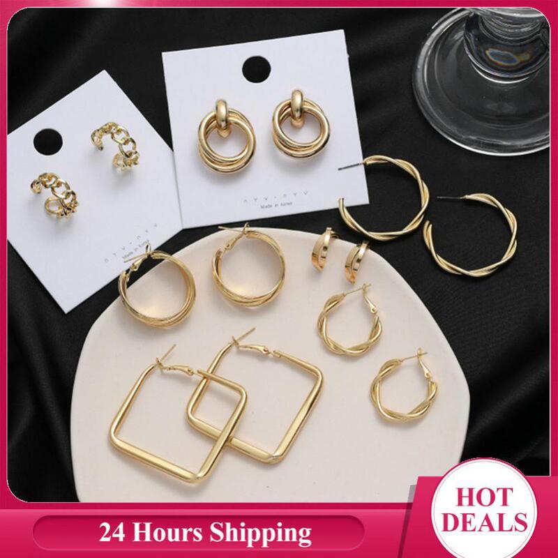 Geometryczne metalowe kolczyki dla damska biżuteria na prezent kobiece moda klasyczne nieregularne koło kwadratowe kolczyki damskie kolczyki