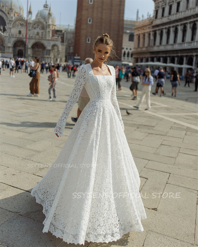 Женское ТРАПЕЦИЕВИДНОЕ свадебное платье It's yiiya, белое элегантное платье с длинным рукавом и квадратным вырезом на лето 2019