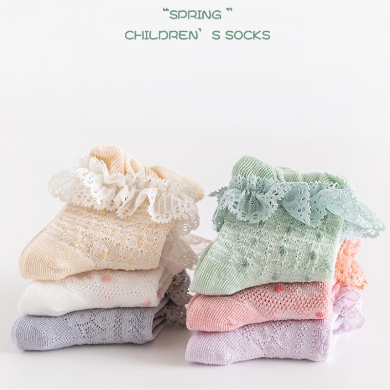 Calcetines de malla de encaje para bebé de 0 a 5 años, medias de princesa suaves, coloridas y transpirables para el hogar