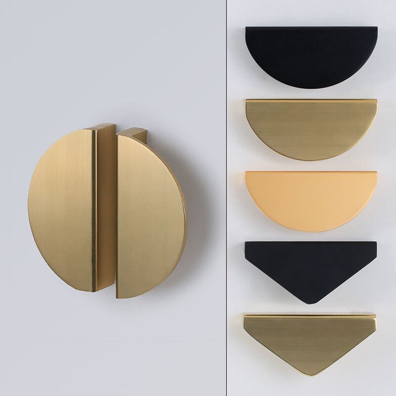Half Moon Cabinet Door Pull Modern Moon Shape Closet Handles Black Brass Gold Wardrobe Semicircle Knobs Furniture Handles