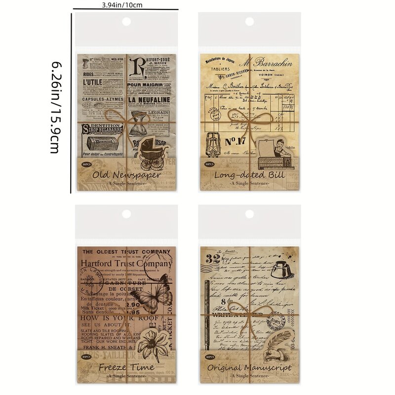 30 Sheets Sulfuric Acid Paper Light Paper Vintage Bill Butterfly Memo Pad for Scrapbooking DIY Decorative Collage Journaling