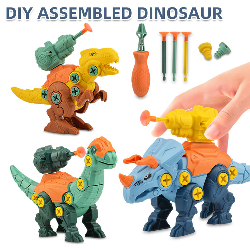 EBOYU-juguete de dinosaurio 3 en 1 con lanzador de tiro, puzle 3D para hacer ejercicio, habilidad práctica, niños
