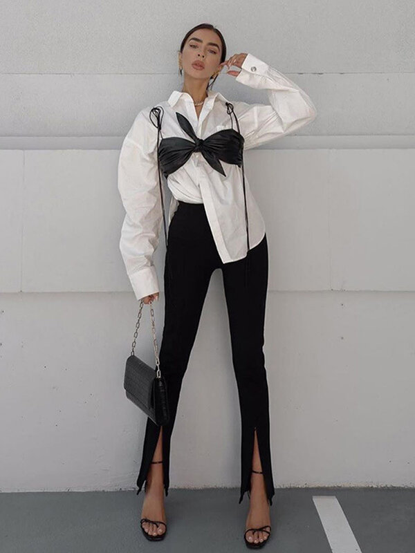 แฟชั่น Elegant Black กางเกงผู้หญิงใหม่สีซิป Slit Celana Setelan สำนักงานสุภาพสตรี2022ฤดูใบไม้ร่วงสูงเอวกางเกง