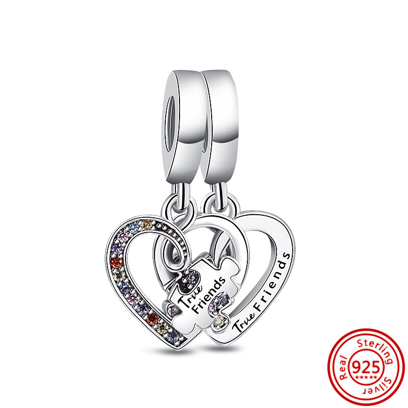 925 Sterling Silver True Best Friend Promise Heart Pendant Love Beads Fit Pandora 925 Original Charms Bracelet DIY Women Jewelry
