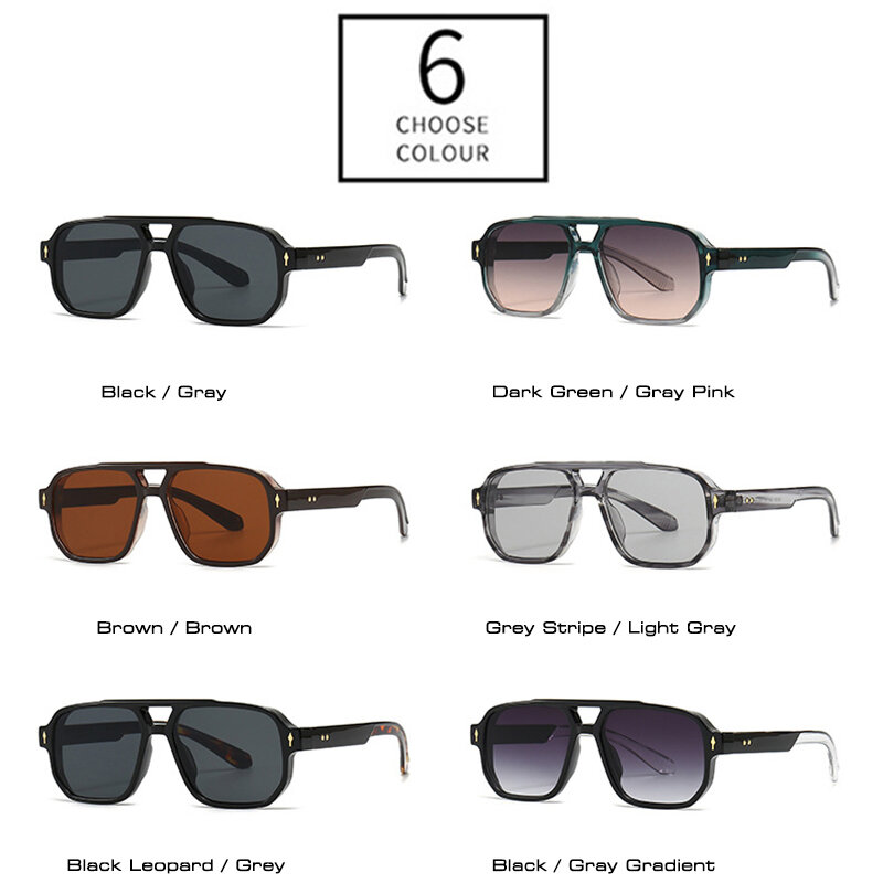 SHAUNA-gafas de sol cuadradas con doble puente para hombre y mujer, lentes de sol Retro con degradado, UV400, remaches de diseñador de marca de moda