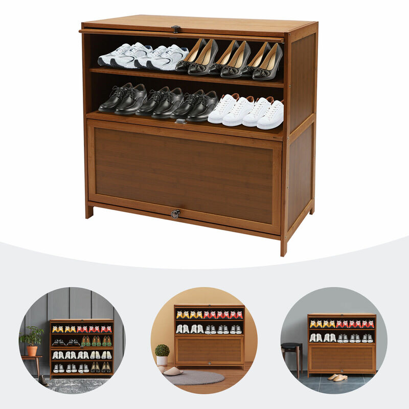 Banco de zapatos de madera de bambú, organizador de 4 niveles, estante de almacenamiento de entrada, gabinete, soporte de estante de madera, almacenamiento escalonado
