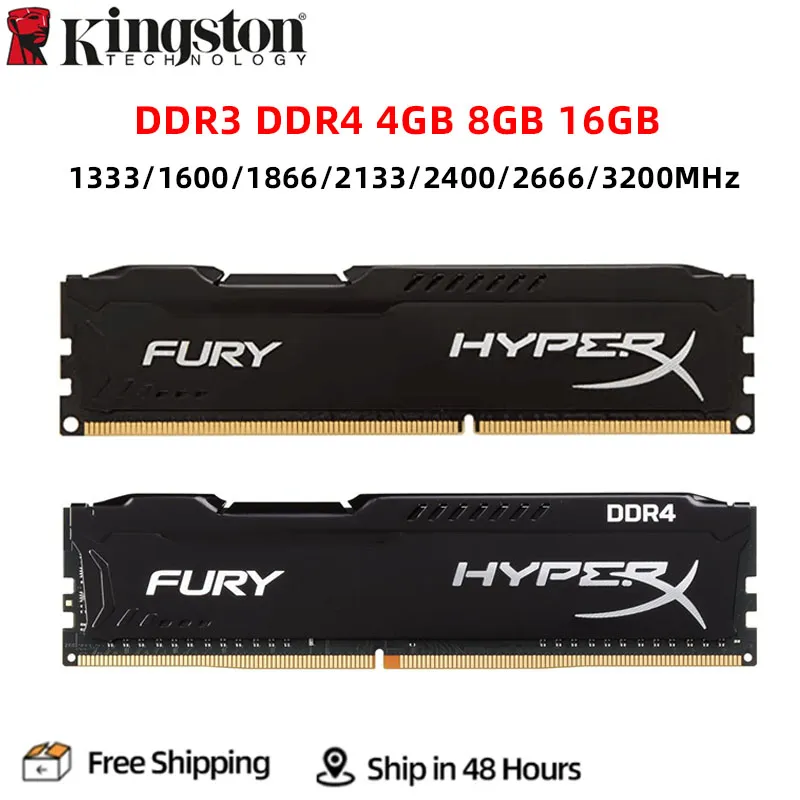 HyperX Fury DDR3 DDR4 RAM, DIMM PC3-12800 PC4-25600, 4GB, 8GB, 16GB, 1333MHZ, 1600MHZ, 1866MHZ, 2400MHZ, 2666MHz, 3200MHz