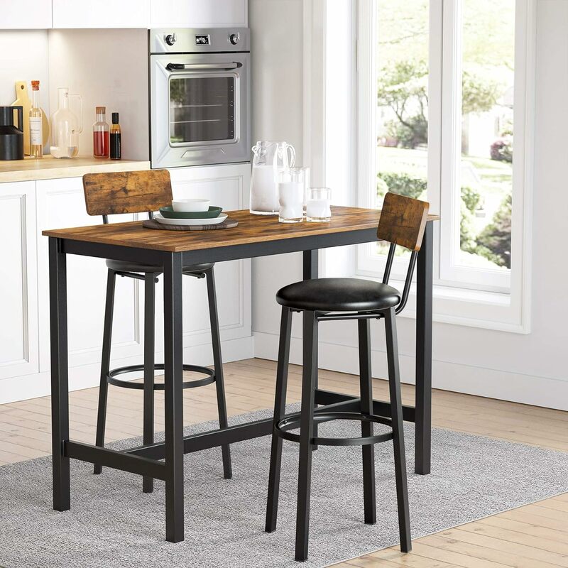 VASAGLE Bar Stools Set of 2 PU Upholstered Breakfast Stools 29.7 Inches Barstools with Back and Footrest Simple Assembly