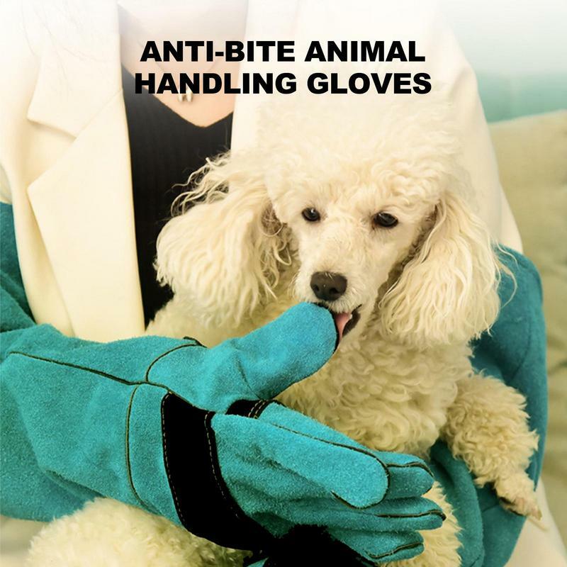Rękawice zabezpieczające przed ugryzieniem dla psa, kot, gad, bardzo długi, zagęszczone zwierzęta ze skóry bydlęcej, chwytające gryzące rękawice ochronne
