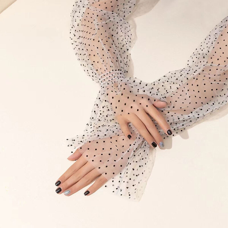 Photo Backgrounds Summer Lace Sunscreen Ice Sleeve Women Mesh Wave Point UV Thin Breathable Loose Long Sleeves Gloves Arm Sleeve