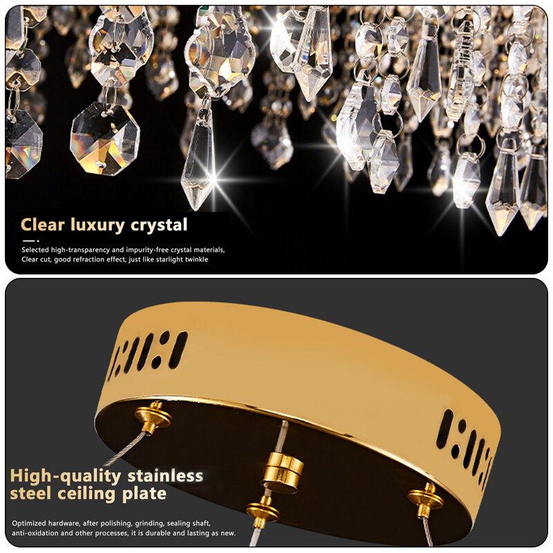 Lustre LED en cristal nordique doré, lustre de luxe, luminaire suspendu, salon et salle à manger, décoration d'intérieur