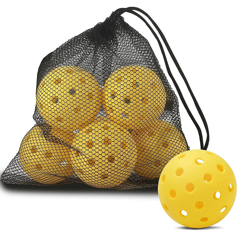 ชุดลูกบอลพิคเกิลบอล74มม. 40รูสำหรับการฝึกซ้อมกีฬาพิคเกิลบอลมาตรฐาน6ชิ้น/ถุงในถุงตาข่าย