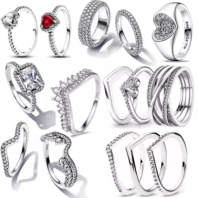 Oryginalne 925 Sterling Silver Rings stackowalne nieskończone serce Daisy Flower dla kobiet oryginalne srebro 925 pierścionki biżuteria marki prezent