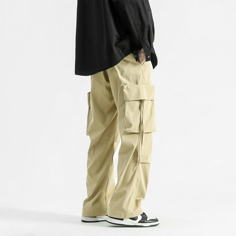 Pantalones Cargo con bolsillo lateral para hombre, ropa de calle, pantalones bombachos de cintura elástica con cinta, talla grande