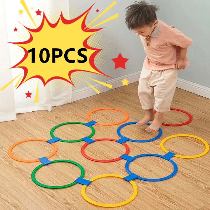 Nowe odkryte dzieci śmieszne trening fizyczny zabawki sportowe krata skok zestaw pierścieni gra 10 obręcze 10 złącza dla Park Play chłopcy dziewczęta