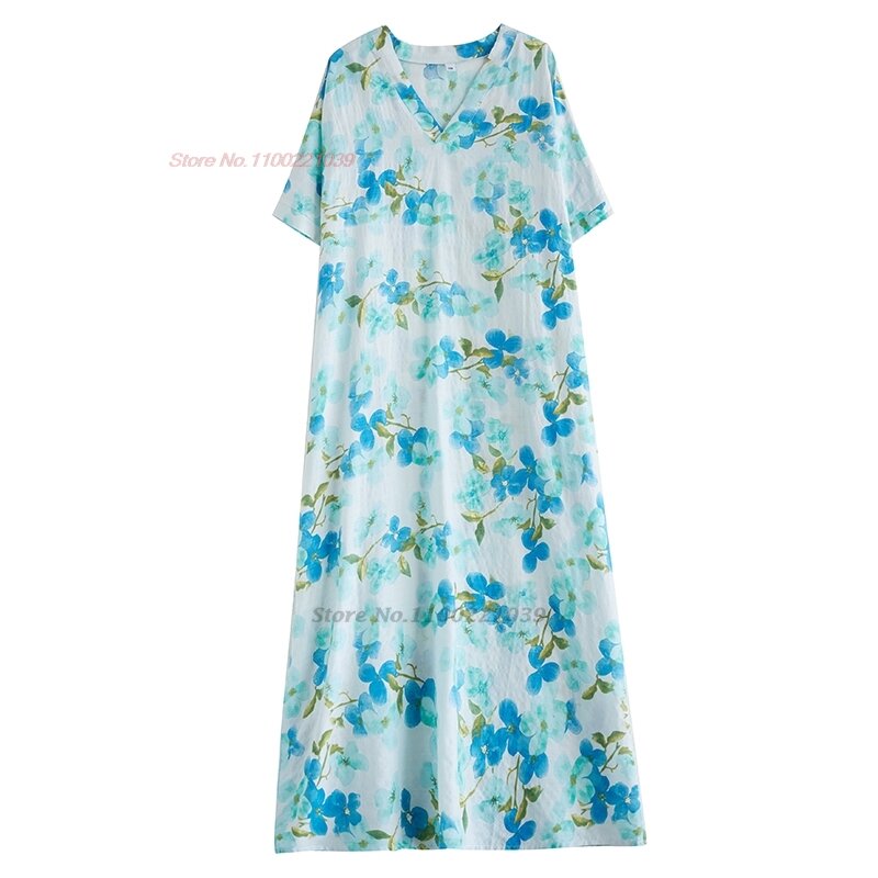 2024 chinesische traditionelle Hanfu Kleid National Blumen druck Maxi kleid Strand Bohemian Kleid orientalischen V-Ausschnitt lose Folk langes Kleid