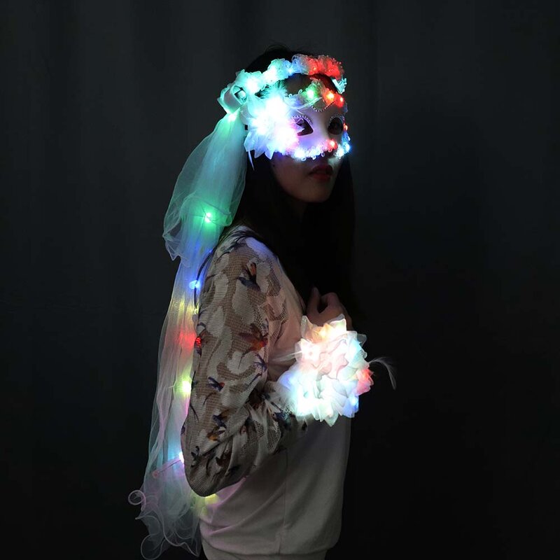 Colour LED Glowing Wreaths Veil Music Festival Party Electronic Sowing Equipment Stage Performance Veil Princess Hair ornaments