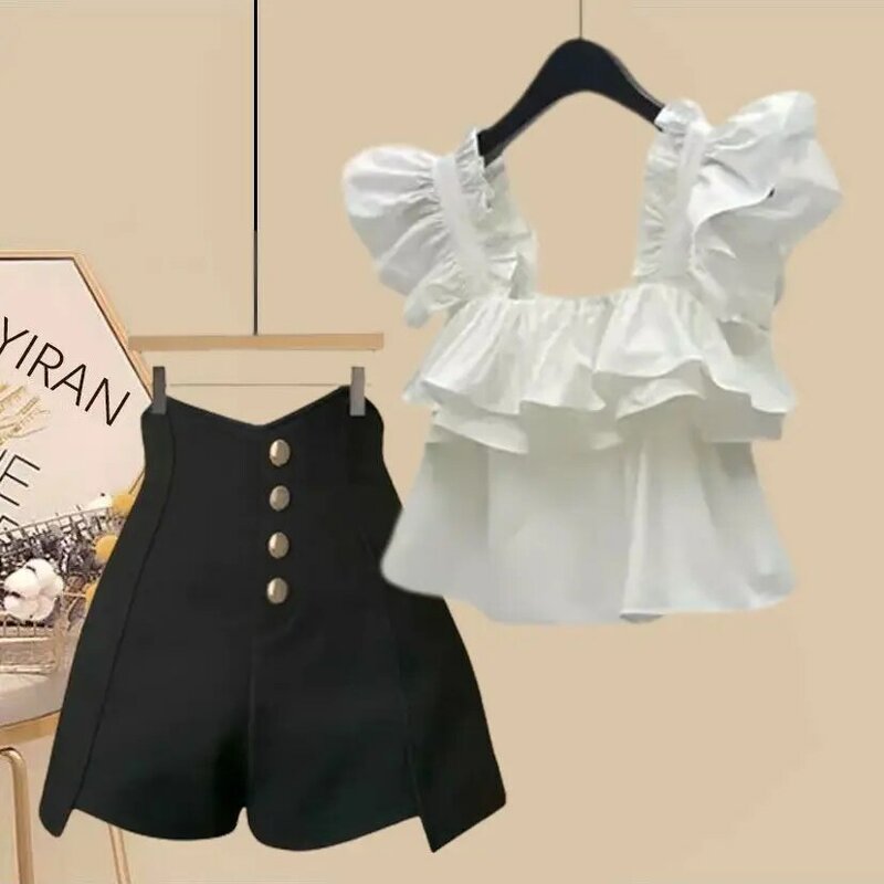 Conjunto de moda de verano para mujer, Top con espalda abierta, pantalones cortos adelgazantes de cintura alta, conjunto de dos piezas